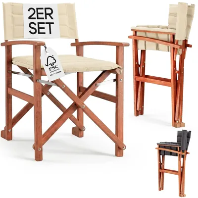 Produktbild von Casaria® Regiestuhl Gepolstert, 2er-Set, Eukalyptusholz FSC-Zertifiziert®