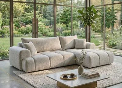Produktbild von Sofa Vitton II B&B HOME Big-Sofa Vitton II, L-Form, Cord-Bezug, Beige, Schlaffunktion, Bettkasten, Skandinavisch (Armlehne rechts)