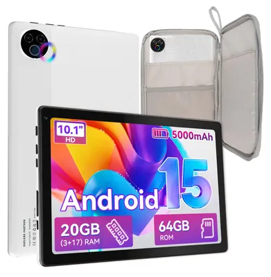 Obrázok produktu pre Tablet 10 palcov, Android 15, 20 GB RAM, 64 GB ROM, HD rozlíšenie 1280x800, batéria 5000 mAh, WiFi 6, s puzdrom