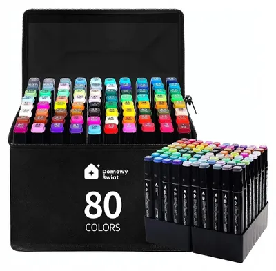 Produktbild von Alkoholmarker-Set - Marker-Stifte - 80-teilig - Doppelte Spitzen - 6-mm-Schrägspitze - Permanente Tinte - Mischfarben