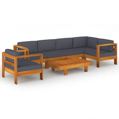 Immagine prodotto di set di 7 pezzi per salotto da giardino con cuscini in legno di acacia grigio scuro