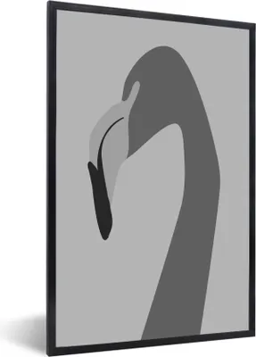 Produktbild von MuchoWow® Gerahmtes Poster Flamingo - Schwarz - Weiß 60x90 cm - Poster mit Schwarzem Bilderrahmen Wandposter Rahmen Foto Bilder - Kunst
