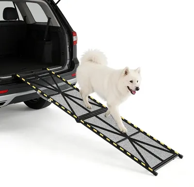 Image de Rampes pour animaux de compagnie - Rampes en acier robustes pour animaux - Surface à grilles antidérapante - Poignée de transport - Capacité de charge : 136 kg - Adaptées aux SUV, pick-up et camping-cars