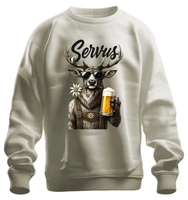 Produktbild von Servus Cooler Hirsch Bier Lederhosen  Dirndl Sweatshirt Pullover, Natur, M