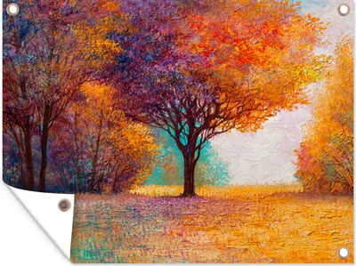 Produktbild von MuchoWow® 120x90 cm Outdoor-Poster Gartendeko Sichtschutz Garten Poster für den Garten  Malerei - Baum - Farben - Ölfarbe