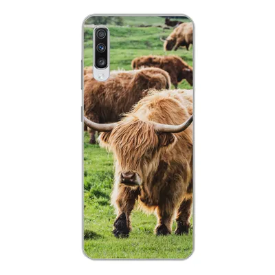 Produktbild von MuchoWow® Handyhülle Schutzhülle Hülle für Samsung Galaxy A70 Schottische Highlander - Tiere - Gras Silikon Softcase Handy Hülle - Schutzhaube