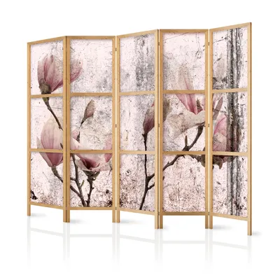 Produktbild von Paravent XXL Blumen Magnolien 225x171 cm - 5-teilig - einseitig - eleganter Sichtschutz - Raumteiler - Trennwand - Raumtrenner - Holz - Design Motiv - Deko - Japan b-C-0389-z-c