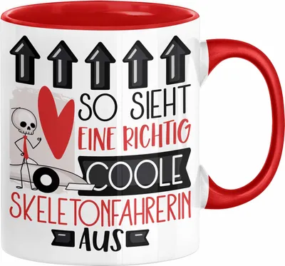 Produktbild von Skeletonfahrerin Geschenk Tasse Geschenkidee für Skeletonfahrerin Geburtstag Weihnachten Spruch So Sieht Eine Richtig Coole Skeletonfahrerin Aus Kaffee-Becher  (Rot)