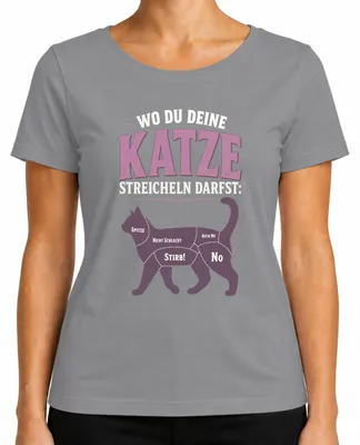 Imagen del producto de Camiseta para mujer, color gris, talla L, con el texto: "Aquí puedes acariciar a mi gato". (Estilo: humor, sarcasmo)