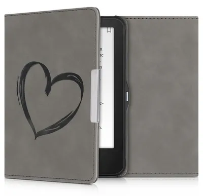 Produktbild von kwmobile Schutzhülle für Tolino Vision 1 / 2 / 3 / 4 HD Hülle - eReader Case aus Kunstleder mit Auto Sleep Funktion - Herz Brush mit Grau