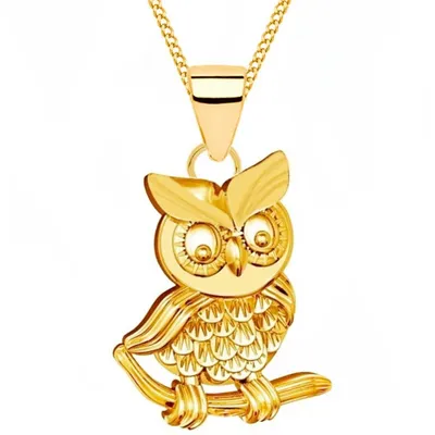 Goldkette mit Eule Echtschmuck mit filigraner Eule auf Ast I 45cm

