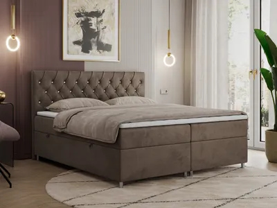 Produktbild von Boxspringbett 120x200 mit Bettkasten, Boxspringbett 120x200 mit Matratze, Doppelbett mit Matratze und Topper - Polsterbett mit Kopfteil - ROMA - 120x200 - Braun - Velvet - H3