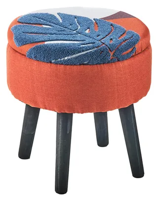 A stool with a floral pattern on a white background.