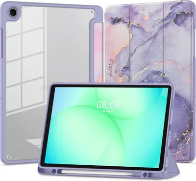 Image de Housse de protection avec rabat pour Galaxy Tab A11 / Tab A9, Tech-Protect SC Pen Hybrid, Violet avec motif marbré
