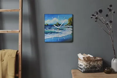 Produktbild von Coloray Hodiny Unikátní 30x30 cm  Tiché hodiny Pro obývací pokoj a kuchyň Nástěnné hodiny Plátno Bílé ručičky hodin - Mořské vlny pobřeží