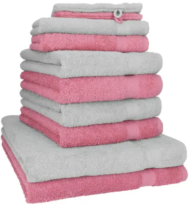 Produktbild von Betz 10-tlg. Handtuch-Set PREMIUM 2 Duschtücher 4 Handtücher 2 Gästetücher 2 Waschhandschuhe  Farbe:  silbergrau & altrosa