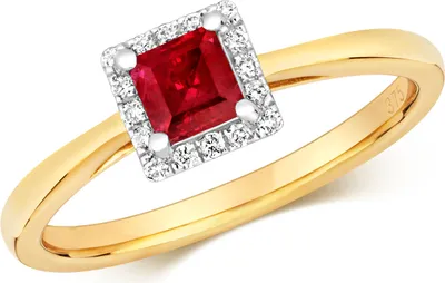 Produktbild von Modischer 9 Karat (375) Gold Cluster Damen - Diamant Ring Brillant-Schliff 0.09 Karat HI - I1 mit Rubin, 58 (18.5); TRS14951RSQ