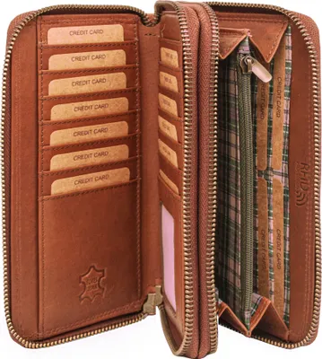 Produktbild von Benthill Damen Geldbörse XXL Echt Leder - Portemonnaie Groß mit RFID Schutz - Vintage Damenbörse mit vielen Kartenfächer
