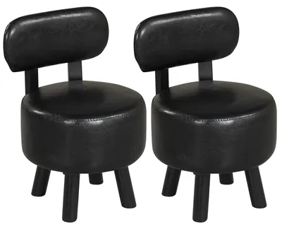 Produktbild von COSTWAY 2er Set Sitzhocker mit Rückenlehne, Hocker mit Kunstlederbezug & Gummibaumholzbeinen, Kleiner Fußhocker bis 150 kg, Polsterhocker, Schwarz