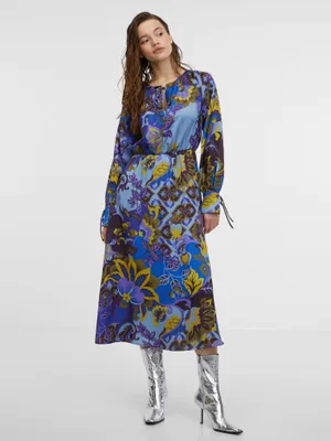 Produktbild von Orsay Blaues gemustertes Satin-Midikleid für Damen 1000172X4526__36