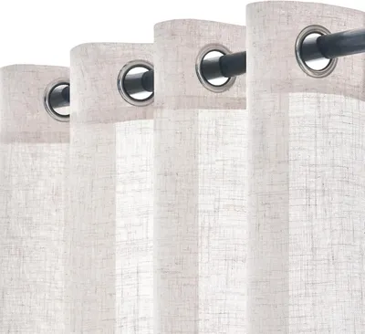 Imagen del producto de Cortinas de lino, diseño cruzado, semitransparentes, aspecto de lino, para salón, con ojales, cortina moderna con ojales, cortinas con lazadas, juego de 2 unidades