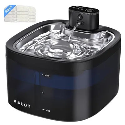 Produktbild von Katzenbrunnen kabellos 3,5L mit Sensor- und Zeitmodus, Edelstahl, Batteriebetrieb, 8 Filter