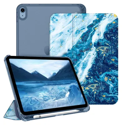 Produktbild von Fintie Hülle für iPad (A16) 11 Generation 11 Zoll 2025, iPad 10 Generation 10.9 Zoll 2022 mit Stifthalter - ultradünne leichte Schutzhülle mit transparenter Rückseite, Auto Schlaf/Wach, Meeresblau