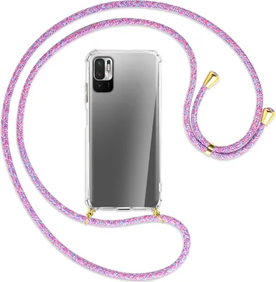 Produktbild von Handykette Backcover-Schutzhülle mit Band (Metall goldfarben) für Xiaomi Redmi Note 10 5G - lila/rosa/blau