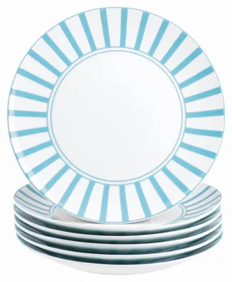 Image de Split turquoise rayé set de 6 assiettes à gâteaux en porcelaine 6 personnes assiette à déjeuner rayée