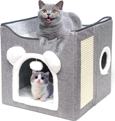 Produktbild von Faltbares Katzenhaus mit abnehmbaren Kissen und Kratzbrett - 40 x 40 x 40 cm