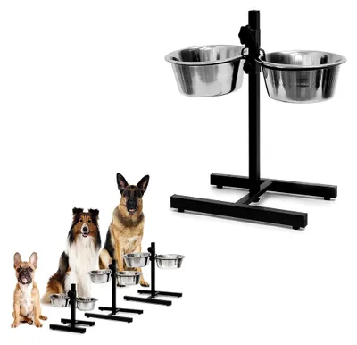 Produktbild von Erhöhte Futterstation für Hunde, Hundenapf mit Futternapf und Wassernapf (je 1,8 L), Fressnapf für kleine und große Hunde, höhenverstellbar (2 Schüsseln, schwarz)