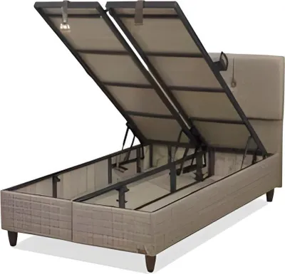 Produktbild von Braunes Textil-Holz Bett im eleganten Design