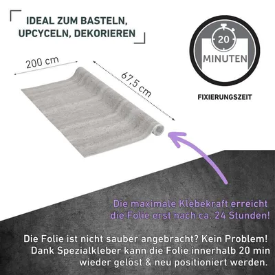 Produktbild von Venilia Klebefolie Beton-Optik, glatte Oberfläche, 67,5x200cm, 120µ stark