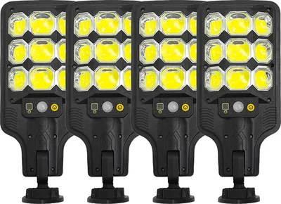 Obrázok produktu pre 4X záhradné solárne svetlá pre vonkajšie pouličné lampy COB so solárnou energiou 3 režimy solárneho svetla so snímačom pohybu PIR, diaľkové ovládanie, vodotesné IP65