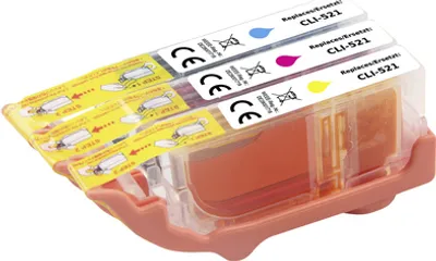 Obrázok produktu pre Kombinované balenie atramentu Renkforce nahrádza kompatibilný azurový, purpurový a žltý atrament Canon CLI-521 CMY (2934B010) RF-5706066 (RF-5706066)