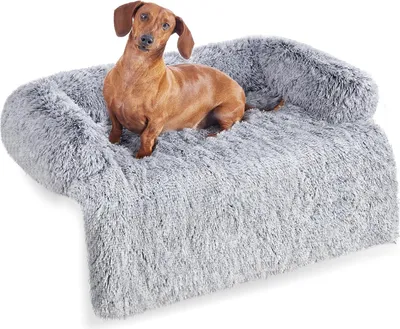 Produktbild von Hundebett Plüsch, Hundedecke Sofa, Sofaschutz Hund, Hundekissen, Größe L, für mittelgroße Hunde, 114 x 94 x 16 cm, Ombré-Grau