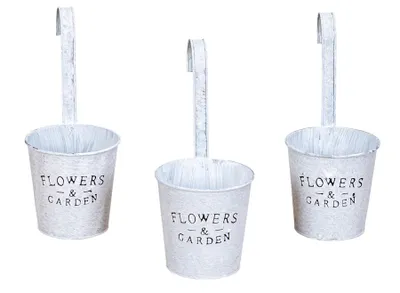 Produktbild von 3er Set Hängender Blumentopf Metall Pflanztopf Zum Aufhängen Vintage Shabby Chic Balkon Garten Gartendeko Pflanzkübel