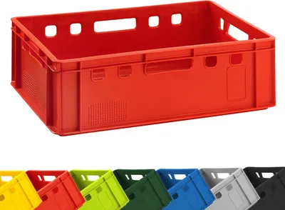 Produktbild von 1x BURI Fleischkiste E2 Rot 60x40x20cm Lagerkiste, Meischkiste, Metzgerkiste Eurobox aus Deutschland lebensmittelecht, robust, stapelbar