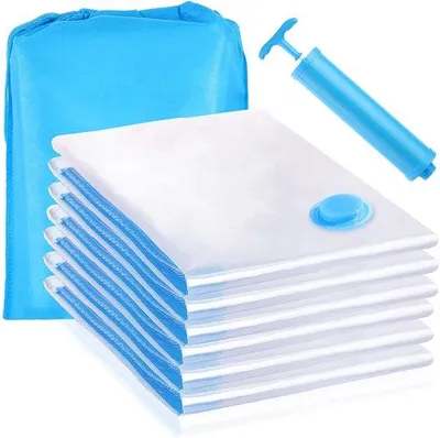 Produktbild von Ibenzoa® Vakuum-Aufbewahrungsbeutel 6er-Set für Kleidung & Bettdecken, mehrlagig PA/PE, bis zu 80% Platzersparnis, mit Handpumpe & Aufbewahrungstasche
