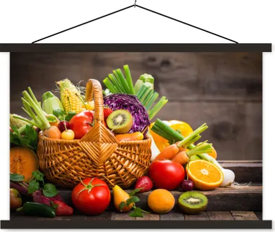 Produktbild von MuchoWow® Textilposter Obstkorb - Obst - Gemüse 150x100 cm mit schwarzem Rahmen - Schlafzimmer