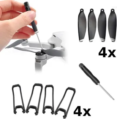 Produktbild von 4er Set Drohnenpropeller, 4 Ersatzflügel mit 4 Befestigungselementen und Schraubendreher, Schwarz - SKYPROKIT