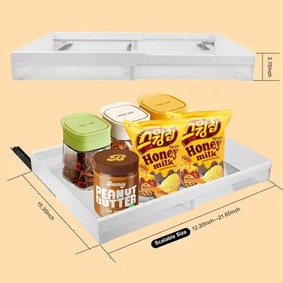 Immagine prodotto di Organizer per cassetti da cucina - Ripiano telescopico per cassetti - Regolabile da 32 a 55 cm - Profondità 42 cm - Altezza 8 cm - Pellicola autoadesiva