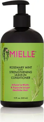 A bottle of Mielle Rosemary Mint Strengthening Leave-In Conditioner.