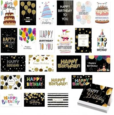 Productafbeelding van 24 Delige set verjaardagskaarten met enveloppen - Ansichtkaarten voor felicitaties