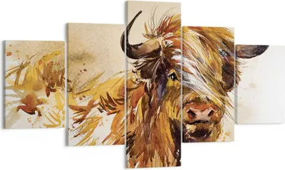 Produktbild von Bild auf Leinwand - Leinwandbild - 5 Teile - Stier Scotch Aquarell - 125x70cm - Wand Bild - Wanddeko - Wandbilder - Leinwanddruck - Bilder - Wanddekoration - Leinwand bilder - Wandbild - EA125x70-4708