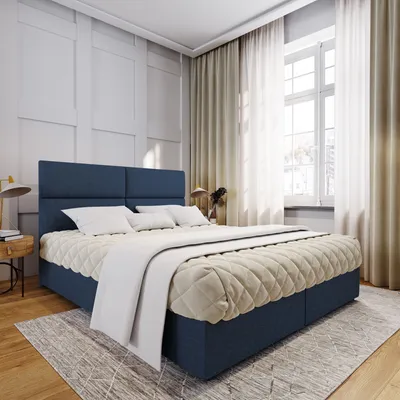 Produktbild von Masseno Boxspringbett LONIS 180x200 cm Komplett-Set mit Bonell Matratze und Topper, Polsterbett mit Bettkästen -Blau, SAWANA 80