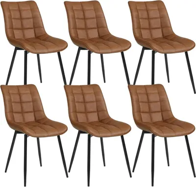 Produktbild von WOLTU 6 x Esszimmerstühle 6er Set Esszimmerstuhl Küchenstuhl Polsterstuhl Design Stuhl mit Rückenlehne, mit Sitzfläche aus Kunstleder, Gestell aus Metall, Hellbraun