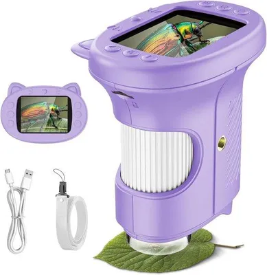 Immagine prodotto di Microscopio per bambini - Microscopio digitale 1000X - 4K - Portatile - Schermo IPS da 2,4 pollici - 8 luci LED - A scopo scientifico ed educativo - Per bambini dai 3 ai 12 anni - Colore: blu