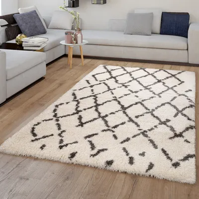 Produktbild von TT Home Hochflor-Teppich Im Shaggy-Design, Flokati-Stil Mit Rauten-Muster In Grau Weiß Größe 60x90 cm