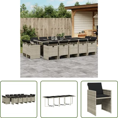 Produktbild von The Living Store 15-tlg. Garten-Essgruppe mit Kissen Hellgrau Poly Rattan